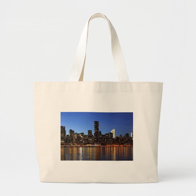 Bolsa Tote Grande Nova Iorque Skyline à Noite (Frente)