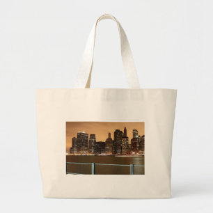 Bolsa Tote Grande Nova Iorque Skyline à noite, atravessando a água