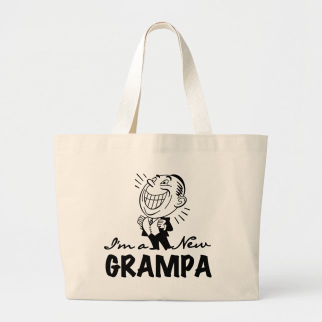 Bolsa Tote Grande Novas camisetas e presentes de vovô sorridentes (Frente)