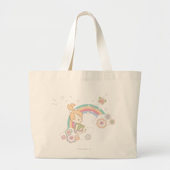Bolsa Tote Grande Nuvens de arco-íris e flores PEBBLES™ (Frente)