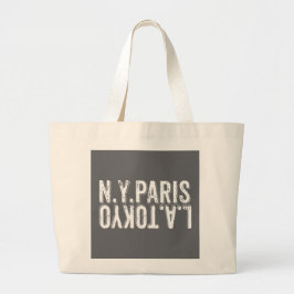 Bolsa Tote Grande NY Paris Tokyo LA em Fonte Distorcida