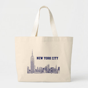 Bolsa Tote Grande NYC Skyline Etch 01 Azul