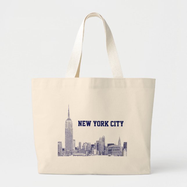 Bolsa Tote Grande NYC Skyline Etch 01 Azul (Frente)