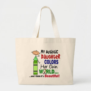 Bolsa Tote Grande O autismo COLORE SUA PRÓPRIA filha do MUNDO