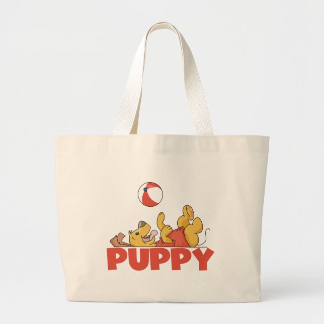 Bolsa Tote Grande O filhote de cachorro joga o camiseta e os present (Frente)