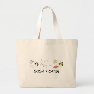 Bolsa Tote Grande O gato mais o sushi iguala o Cuteness!