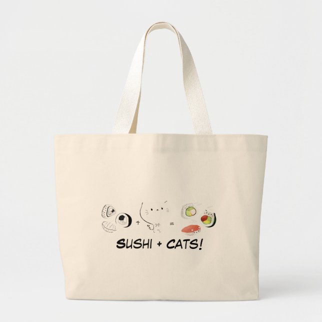 Bolsa Tote Grande O gato mais o sushi iguala o Cuteness! (Frente)