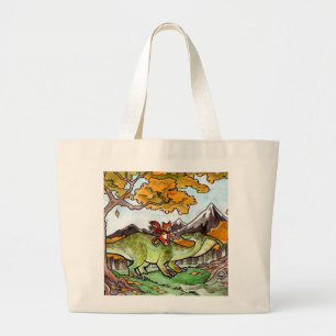 Bolsa Tote Grande O gato monta um dinossauro