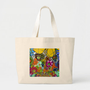 Bolsa Tote Grande O mais recente e colorido padrão floral de arte de