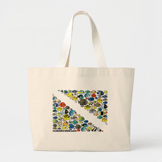 Bolsa Tote Grande O mergulhador de Scubadorable embandeira para (Frente)