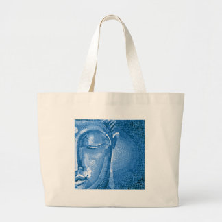 Bolsa Tote Grande O mosaico azul Buddha enfrenta