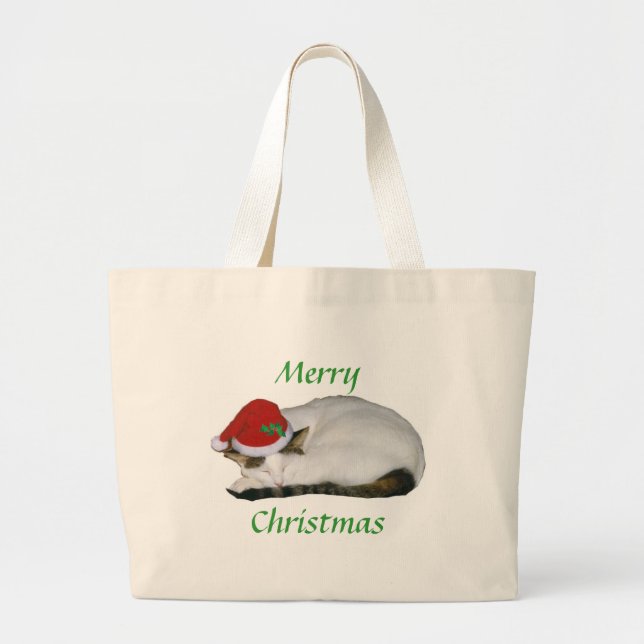 Bolsa Tote Grande O Natal sonha o saco da sesta do gato (Frente)