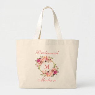 Bolsa Tote Grande O rosa floral cora dama de honra Dourado do