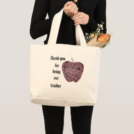Bolsa Tote Grande Obrigado por ser nossa professora Red Mosaic Apple