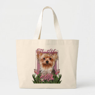 Bolsa Tote Grande Obrigado - tulipas cor-de-rosa - yorkshire terrier