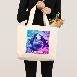 Bolsa Tote Grande Oceano Azul Monograma e Golfinhos Roxos |