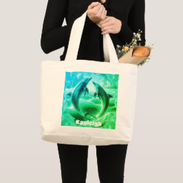 Bolsa Tote Grande Oceano de golfinhos azul e verde monograma |