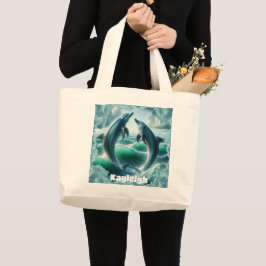 Bolsa Tote Grande Oceano de golfinhos-de-coleira azul monograma |