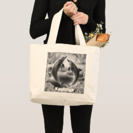 Bolsa Tote Grande Oceano de golfinhos preto e branco monograma |