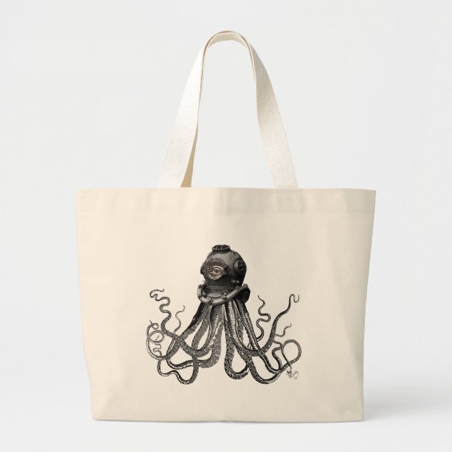 Bolsa Tote Grande Octopus e Capacete de Mergulho (Frente)