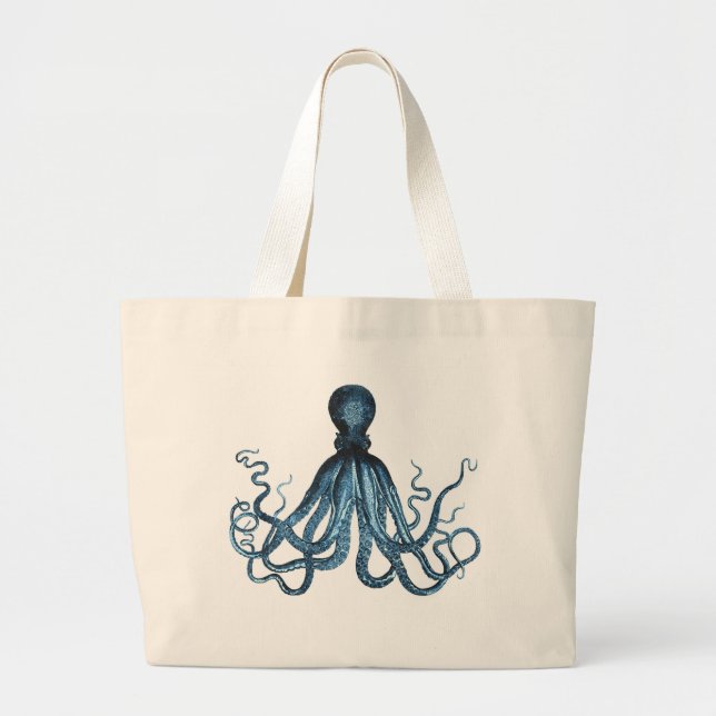 Bolsa Tote Grande Octopus kraken — mar litoral marítimo de praia (Frente)