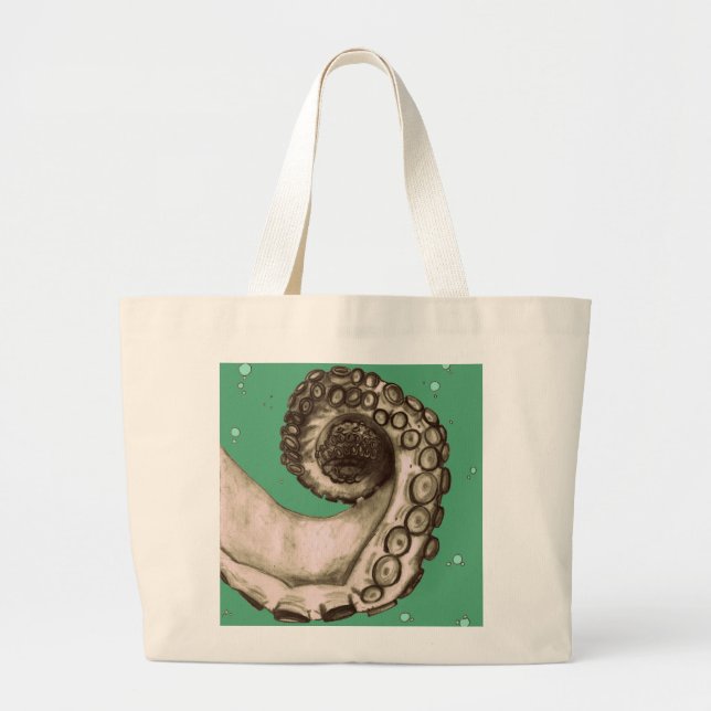 Bolsa Tote Grande Octopus Náutico Verde Vintage Tentacle (Frente)