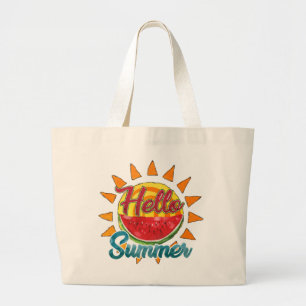 Bolsa Tote Grande Olá Summer Watercolor Melmelão e Sol
