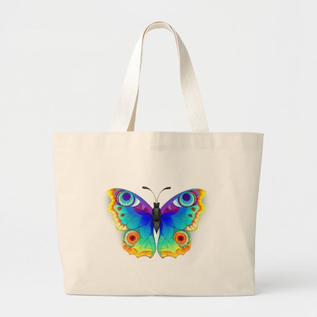Bolsa Tote Grande Olho Peacock da Borboleta Arco-Íris (Frente)