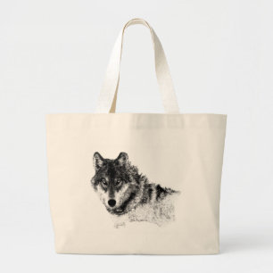 Bolsa Tote Grande Olhos do Lobo Inspirador Branco Preto