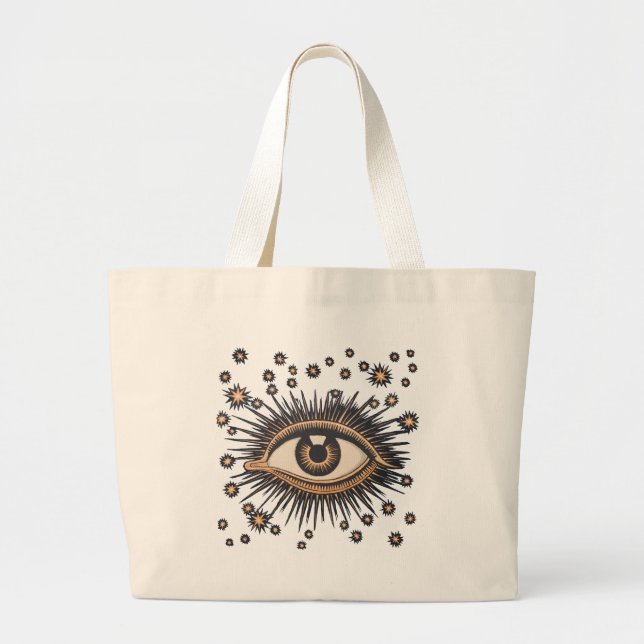 Bolsa Tote Grande Olhos Estrelas Lua Celestial Nouveau (Frente)
