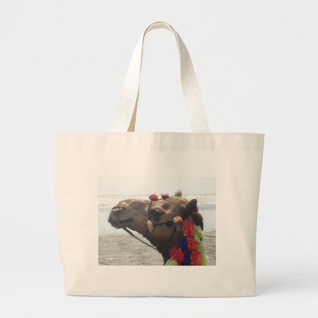 Bolsa Tote Grande Oman Muscat Camel Photo Art Impressão (Frente)