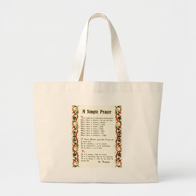 Bolsa Tote Grande oração simples por St Francis de Assisi (Frente)