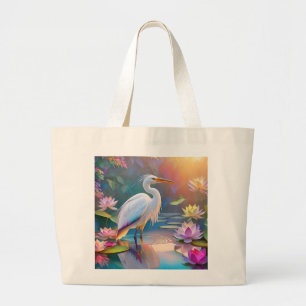 Bolsa Tote Grande Orange Billed White Heron Fantasy Bird