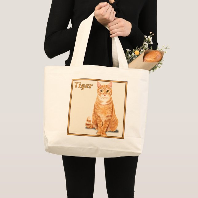 Bolsa Tote Grande Orange Ginger Tabby Tiger Cat Personalizado (Frente (produto))