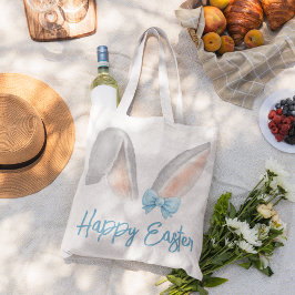 Bolsa Tote Grande Orelhas de Coelho de Páscoa em Aquarela com Laço A