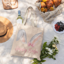 Bolsa Tote Grande Orelhas de Coelho de Páscoa em Aquarela com Laço R