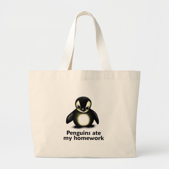 Bolsa Tote Grande Os pinguins comeram meus trabalhos de casa (Frente)