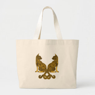 Bolsa Tote Grande ouro de bronze dos gatos 6 celtas
