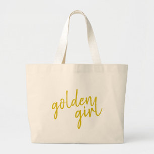 Bolsa Tote Grande Ouro Girl   Script Dourado moderno