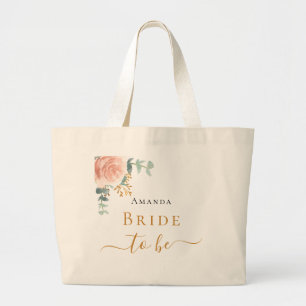 Bolsa Tote Grande Ouro rosa floral eucalipto verde Noiva a ser
