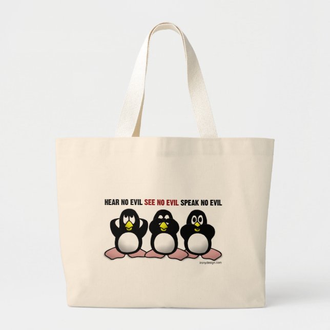 Bolsa Tote Grande Ouvir sem pinguins de Mau (Frente)