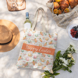 Bolsa Tote Grande Ovos de Páscoa Pastéis & Cenouras Padrão de Aquare