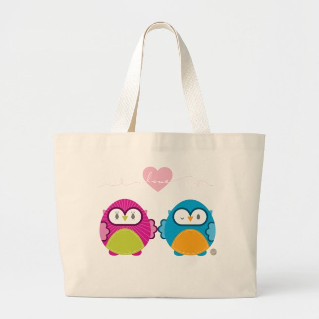 Bolsa Tote Grande OWL AMOR: garota brilhante + menino (Frente)