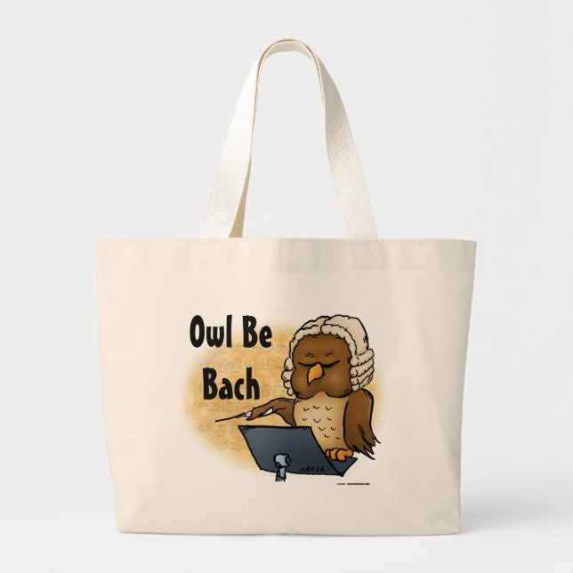 Bolsa Tote Grande Owl Be Bach Funny Owl Cartoon (Frente)