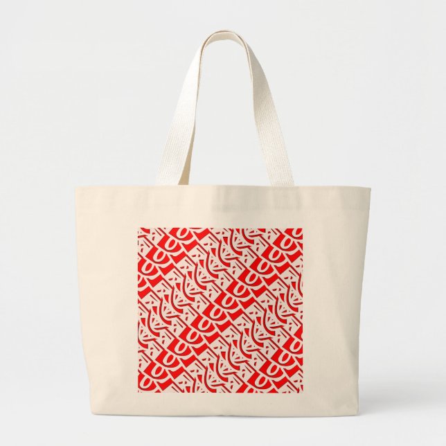 Bolsa Tote Grande Padrão Abstrato Árabe Inspirado em Kufic Vermelho (Frente)