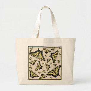 Bolsa Tote Grande Padrão de Borboletas Rabo de Andorinha Amarelo do