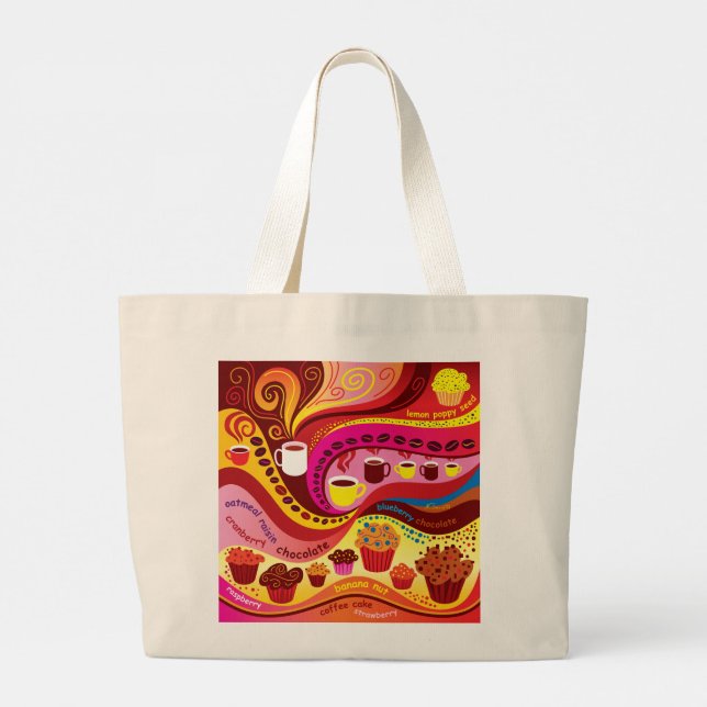 Bolsa Tote Grande Padrão de Café e Muffins (Verso)