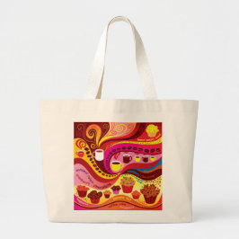 Bolsa Tote Grande Padrão de Café e Muffins