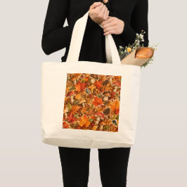 Bolsa Tote Grande Padrão de Cogumelo da Floresta de Outono | Folhas 