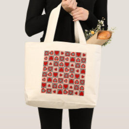 Bolsa Tote Grande Padrão de Coração Verificado